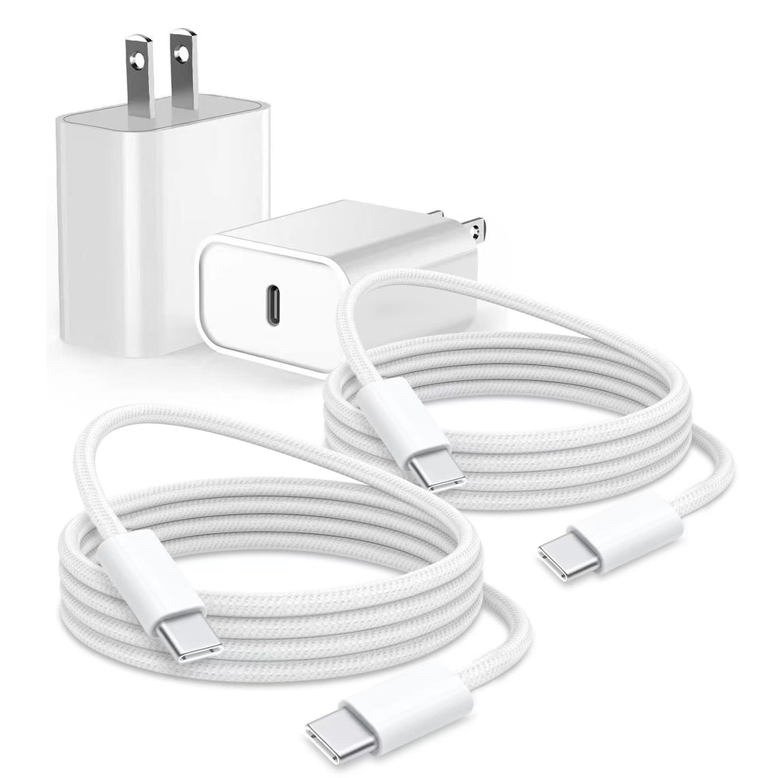 2 Pack 20W Fast Charger for AirPods 4 th Gen, AirPods Pro 3/Pro 2 2nd Generation, Air Pods Max 2024,Beats Pill 2024, iPhone 17 16E 16 15 USB Type C Woven Cable MacBook Pro Charging Block & More