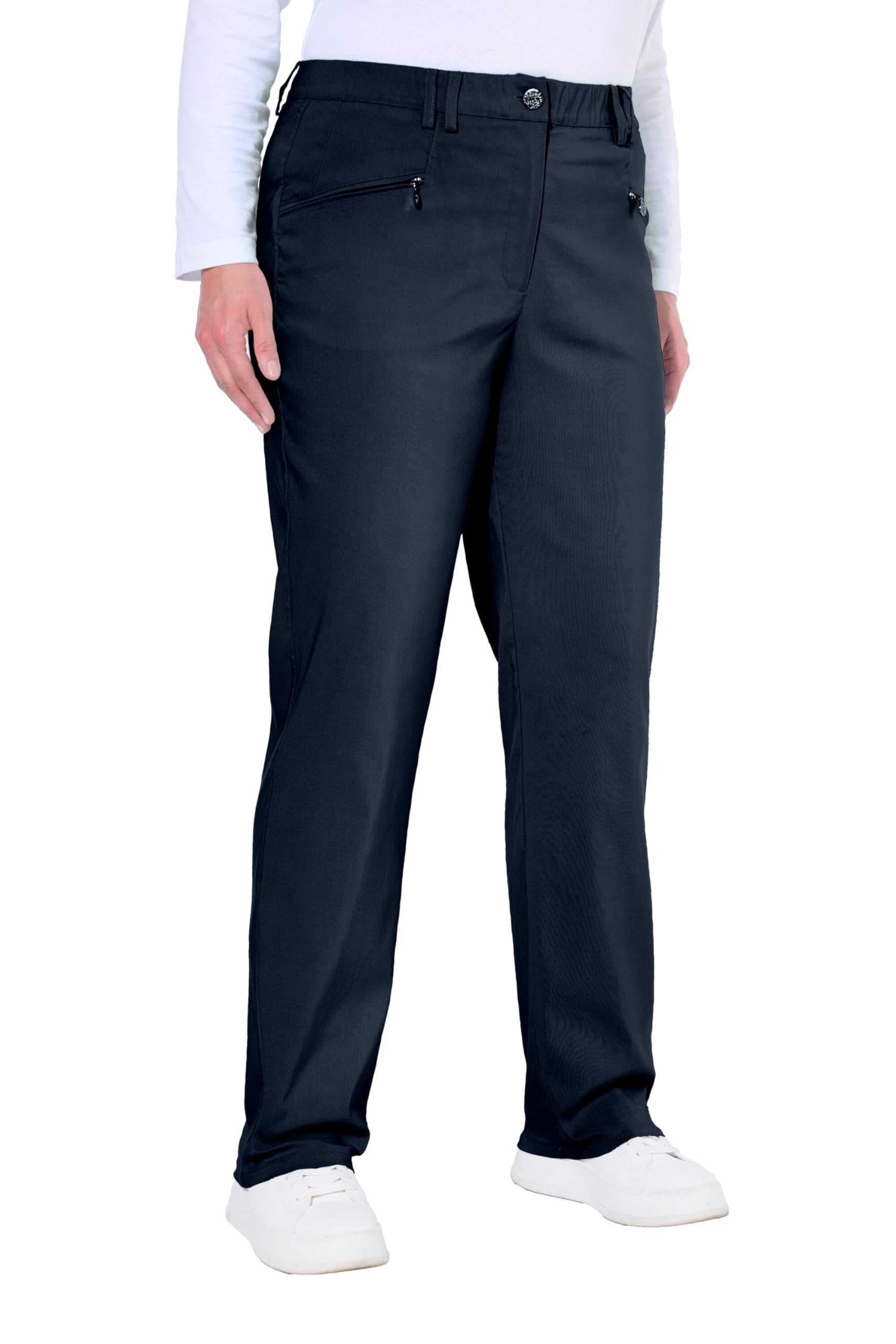 Ulla Popken Damen große Größen Übergrößen Plus Size Bengalin Stretchhose Mony, konisches Bein, Zipptaschen 842106