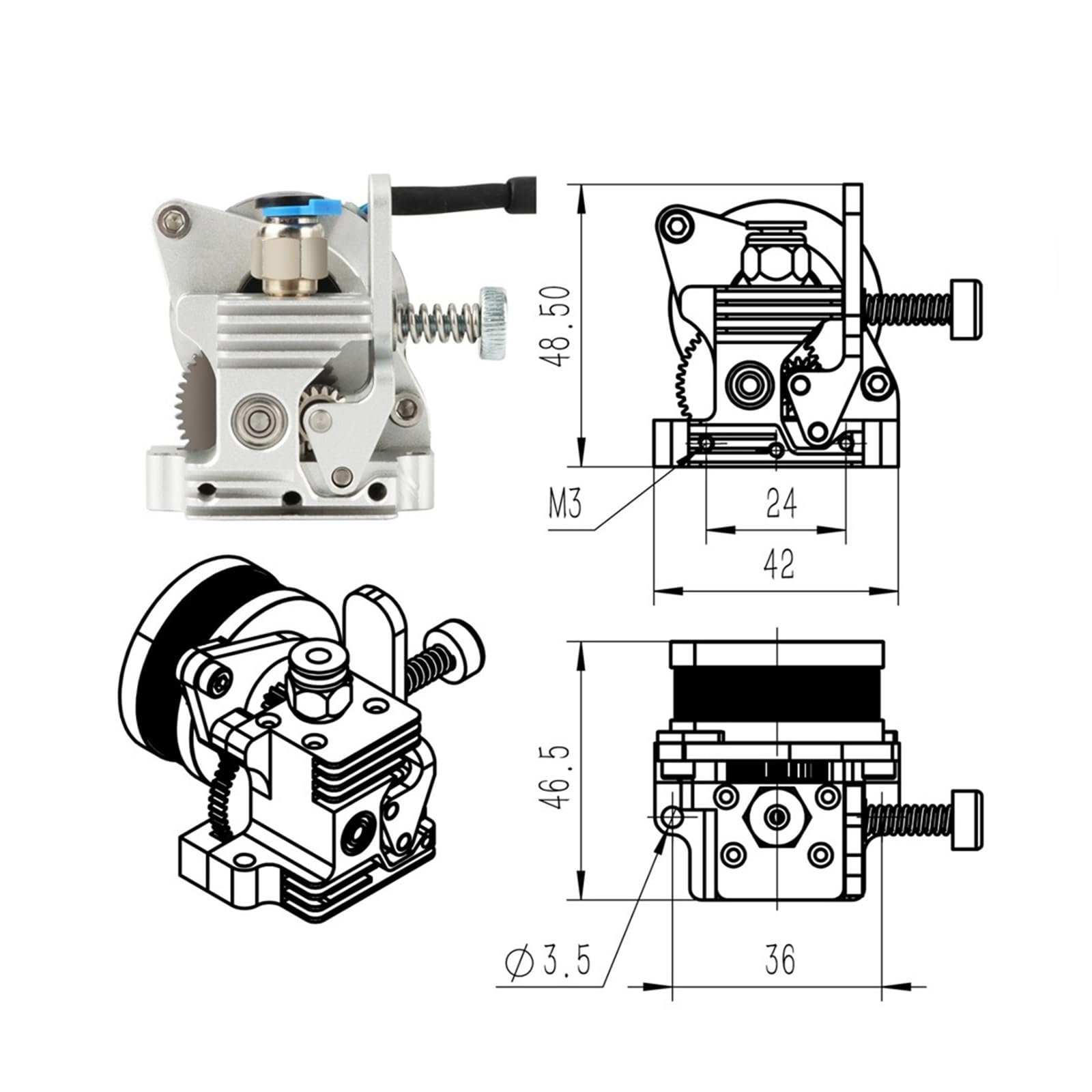 1 Satz Direktantriebs-Extruder + Schrittmotor 12/24 V NEMA 14 mit Kabel 20 cm Design for 3D-Drucker-Kurzstrecken-Extruder