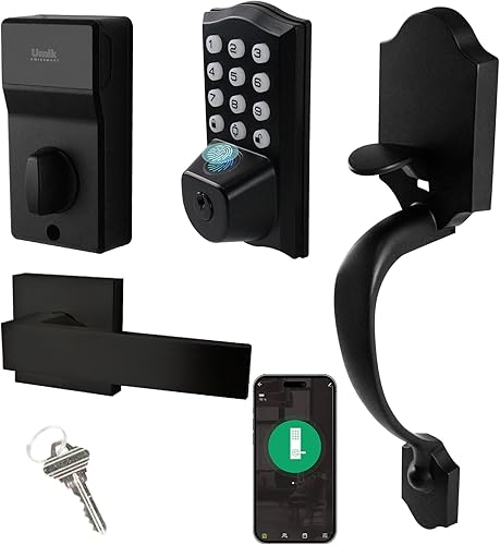 Fingerprint Smart Door Lock, Keyless Door Lock with Handle, Built-in WiFi Keypad Deadbolt Set for Front Door, Waterproof Smart Electronic Deadbolt,