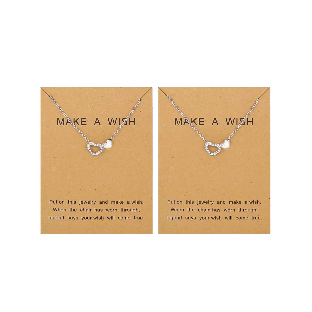 2 Pcs Rhinestone U-shaped Horseshoe Necklace Friendship Crystal Round Pendant Necklace Set Heart Couple Necklace with Meaning Card