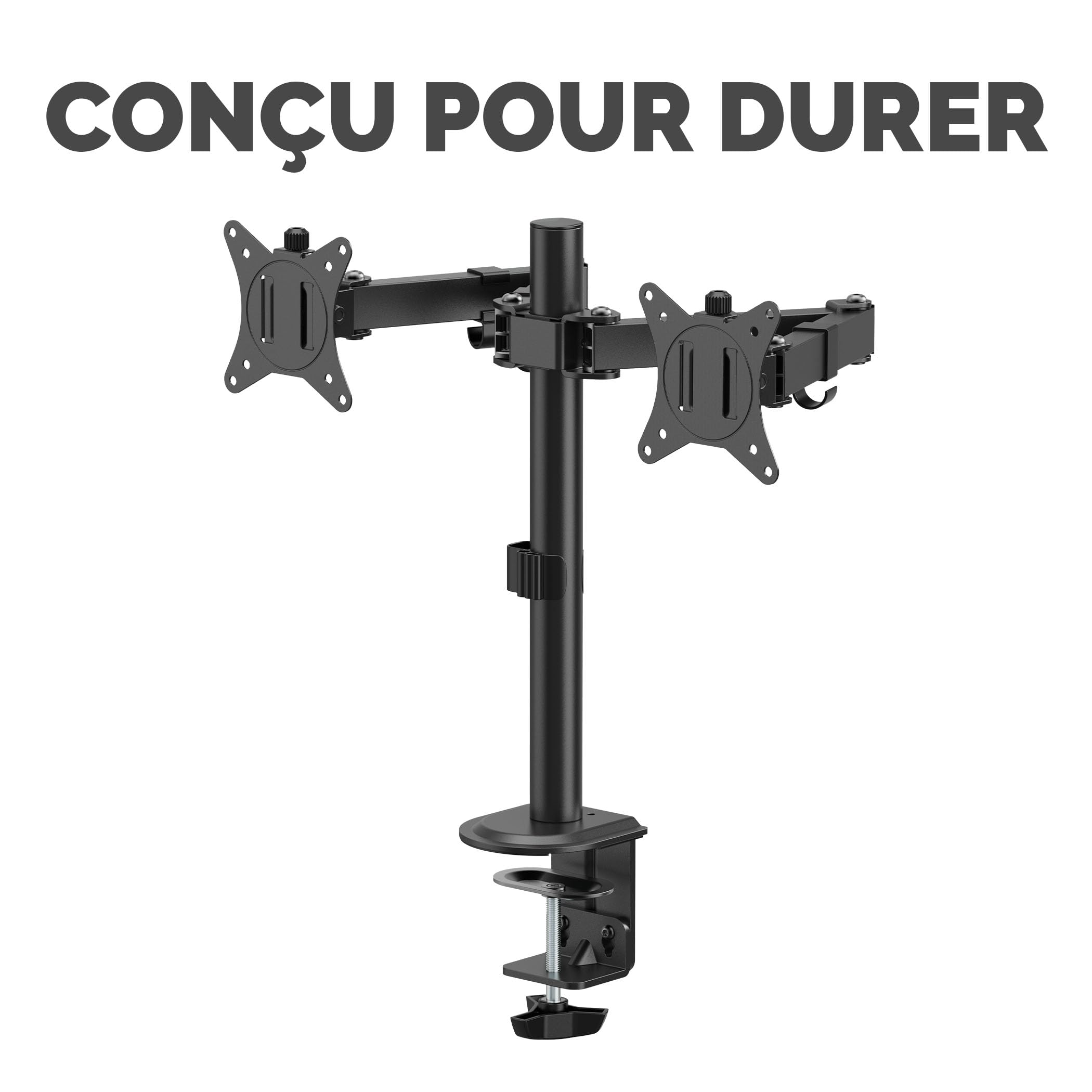Fellowes Everyday Bras Écran Double Réglable – Supporte Deux écrans Jusqu’à 32" et 9 kg, Inclinaison, pivotement, Rotation, VESA 75/100, Fixation par Pince ou œillet, Gestion des câbles.