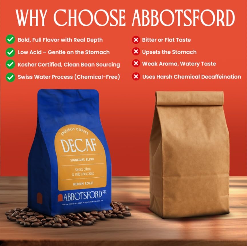 Miniatura 7 de Abbotsford Road Café descafeinado en grano entero, bolsa especial de tostado medio de 12 onzas, granos de café descafeinados arábica sin químicos,