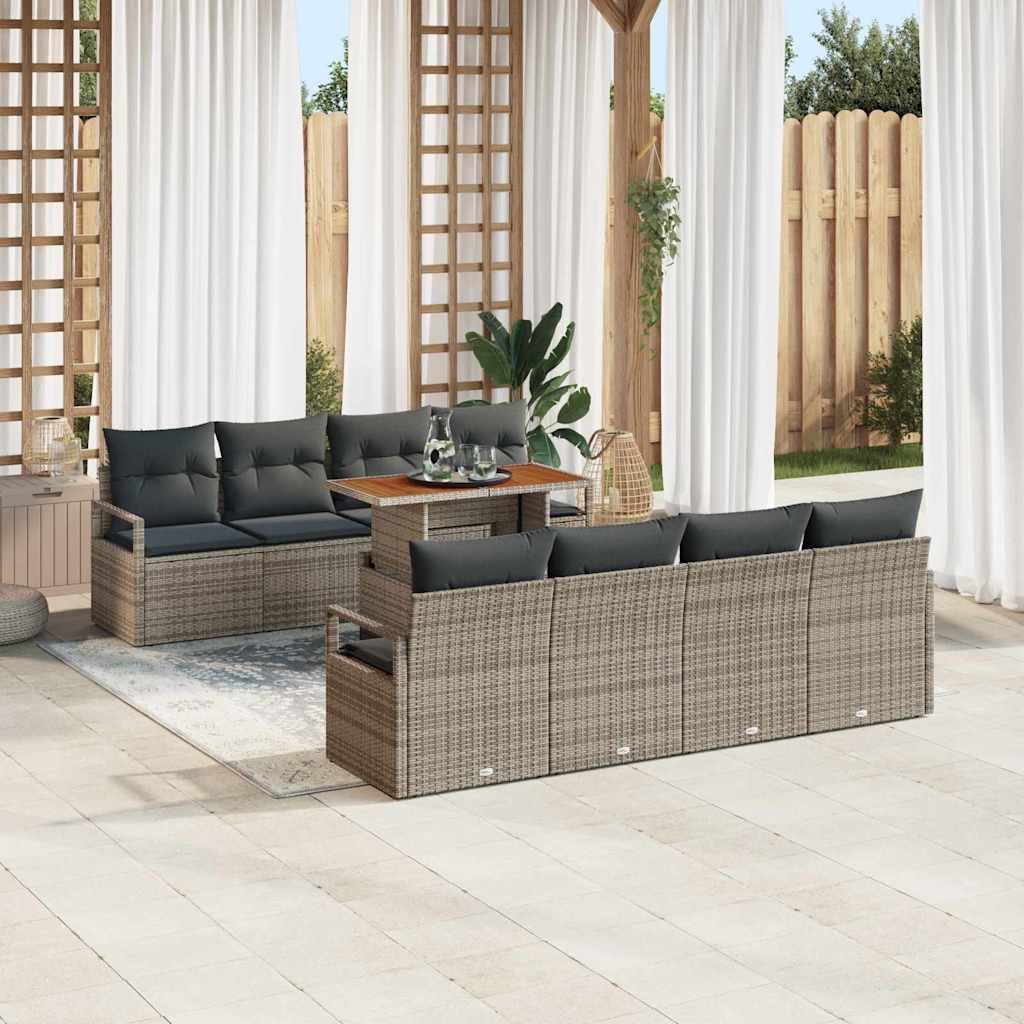 Set Divano da Giardino 9 Pz Grigio in Poly Rattan 230x62x69 cm