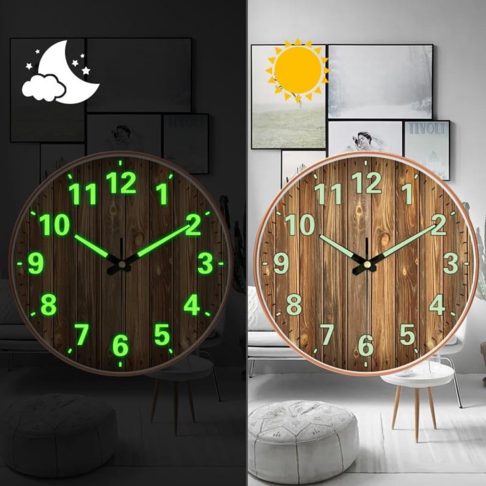 GRACIOUS MART 12-Inch Analog Night Silent Wall Clock in Radium Glow Functional, Non-Ticking Battery Operated Wall Clock with Big Solid Numbers for Easy to Read Day and Night (Radium Beige), Plastic