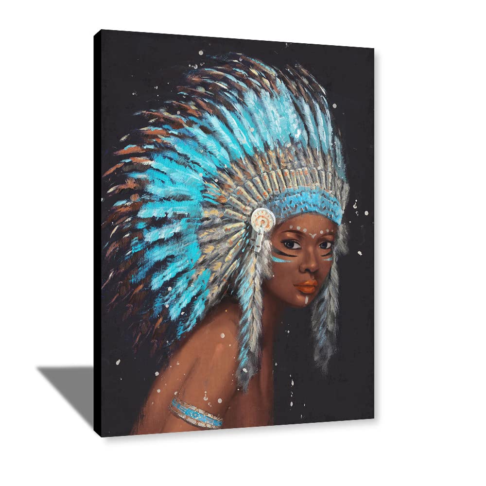 AGCary Native American Painting Indian Canvas Wall Art Beautiful Indian Girl Pictures Canvas Prints Wall Art Decor for Living Room Bedroom Bathroom Framed Home Decoration Ready to Hang 12x16 inch