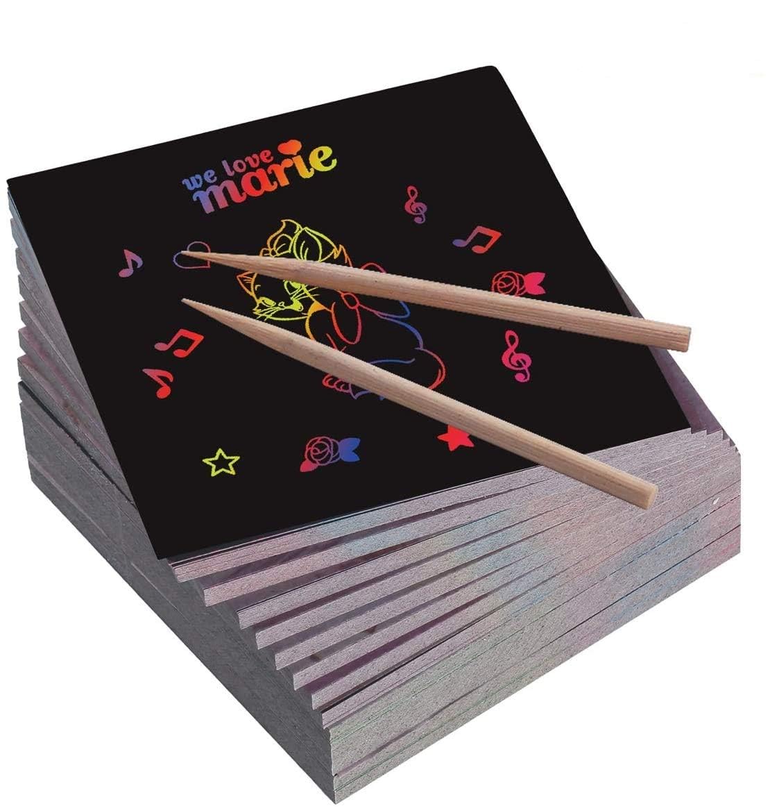 Rainbow Scratch Mini Art Notes - 210 Sheets 4” x 4” Rainbow Color Scratch Off Paper with 4 Wooden Stylus Arts Craft Kits for Favors Birthday Halloween Christmas Gift (SP210)