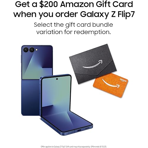 Samsung Galaxy Z Flip7 Cell Phone + Gift Card, 256GB AI Smartphone, Unlocked Android, Long Battery Life, 2025, US 1 Yr Manufacturer Warranty, Blue Shadow