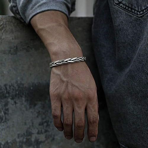 Miniatura 3 de gofidin - Brazalete de plata de ley 925 para hombre, pulsera abierta vintage, hecha a mano, estilo tailandés, retorcido, trenzado, abierto