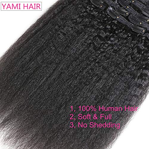 Yami Kinky Straight Clip In Human Hair Extensions Clip Ins 100% Remy Hair For Women Yaki Straight Clip Ins Real Human Hair 120Gram/10Pcs Black Hair Extensions (10 Inch) #TOP5