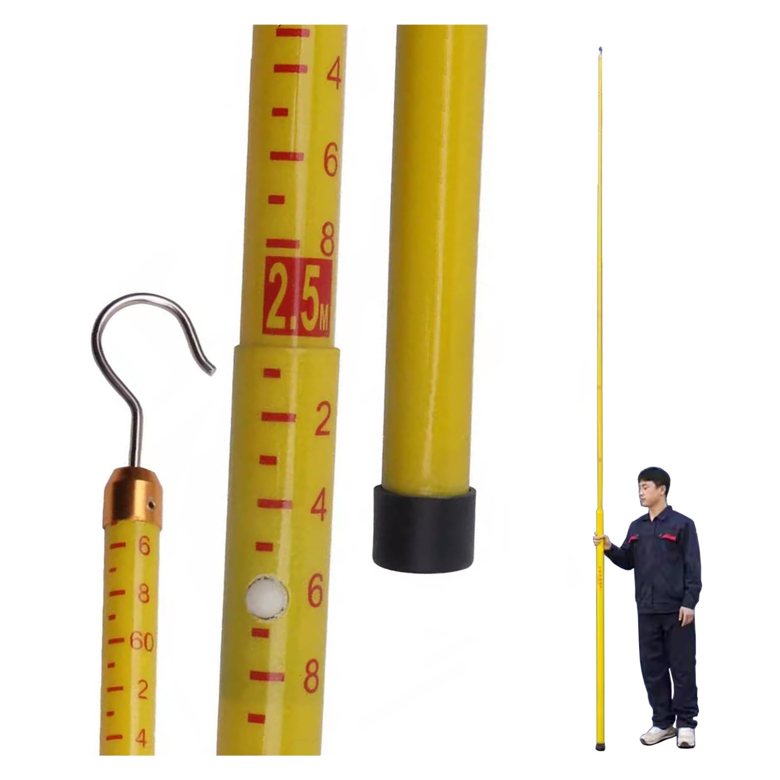 Vara de medición, Juego de varas de medición de Altura telescópicas - 8 m (26 pies) de Calibre epoxi Amarillo con Gancho - Paquete de 2 varas de medición de Distancia para Uso Forestal, de s