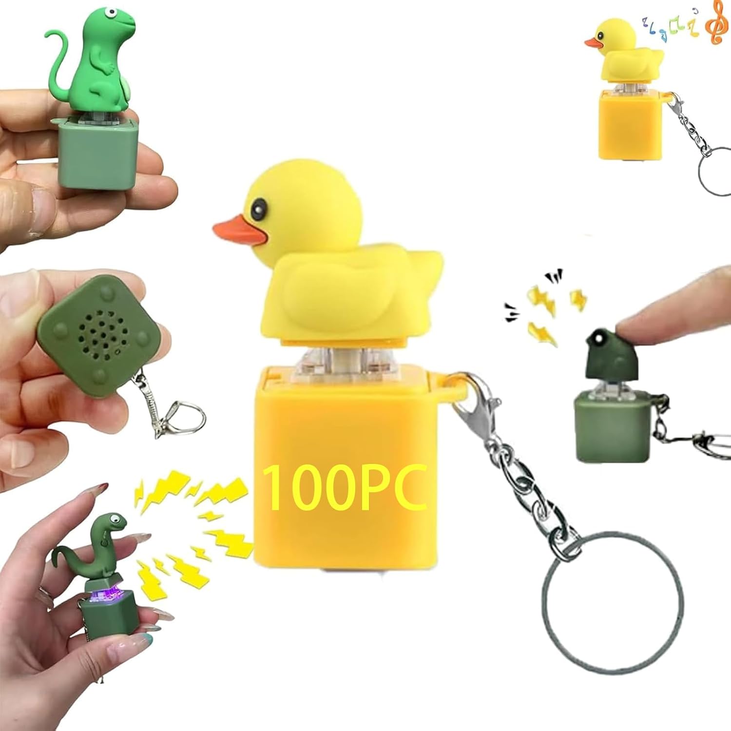 Lizard Sound Button Funny Rechargeable Animal Keychain with Colorful Lights Portable Anxiety Relief Keychain Gift