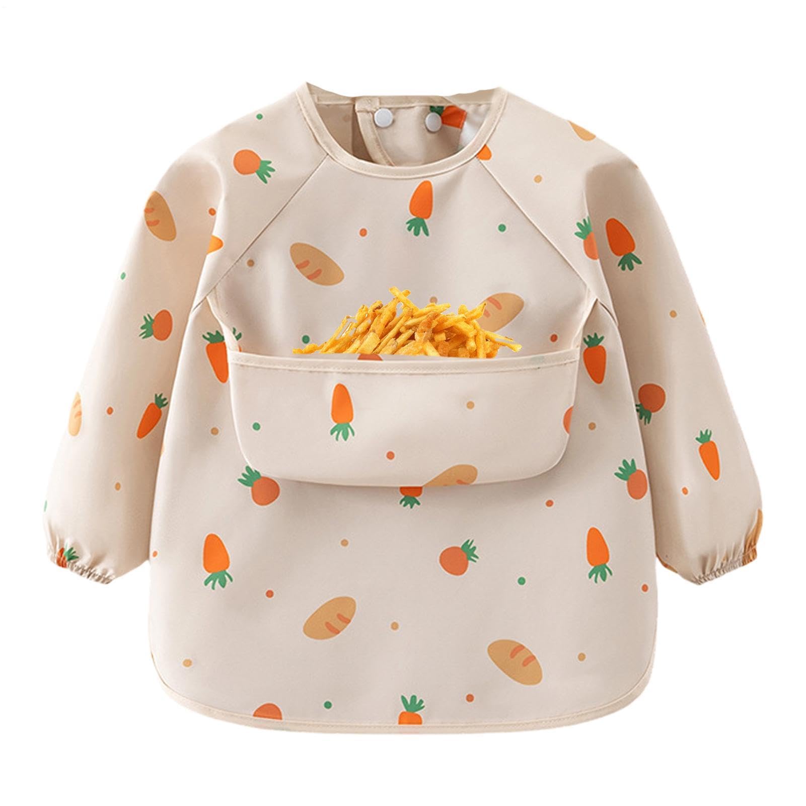 Zhliuqo Long Sleeve Bibs - babyss Bibs With Sleeves, Waterproof Weaning Bib With Large Pocket, Adjustable Feeding Apron For Unisex babyss Girls & Boys