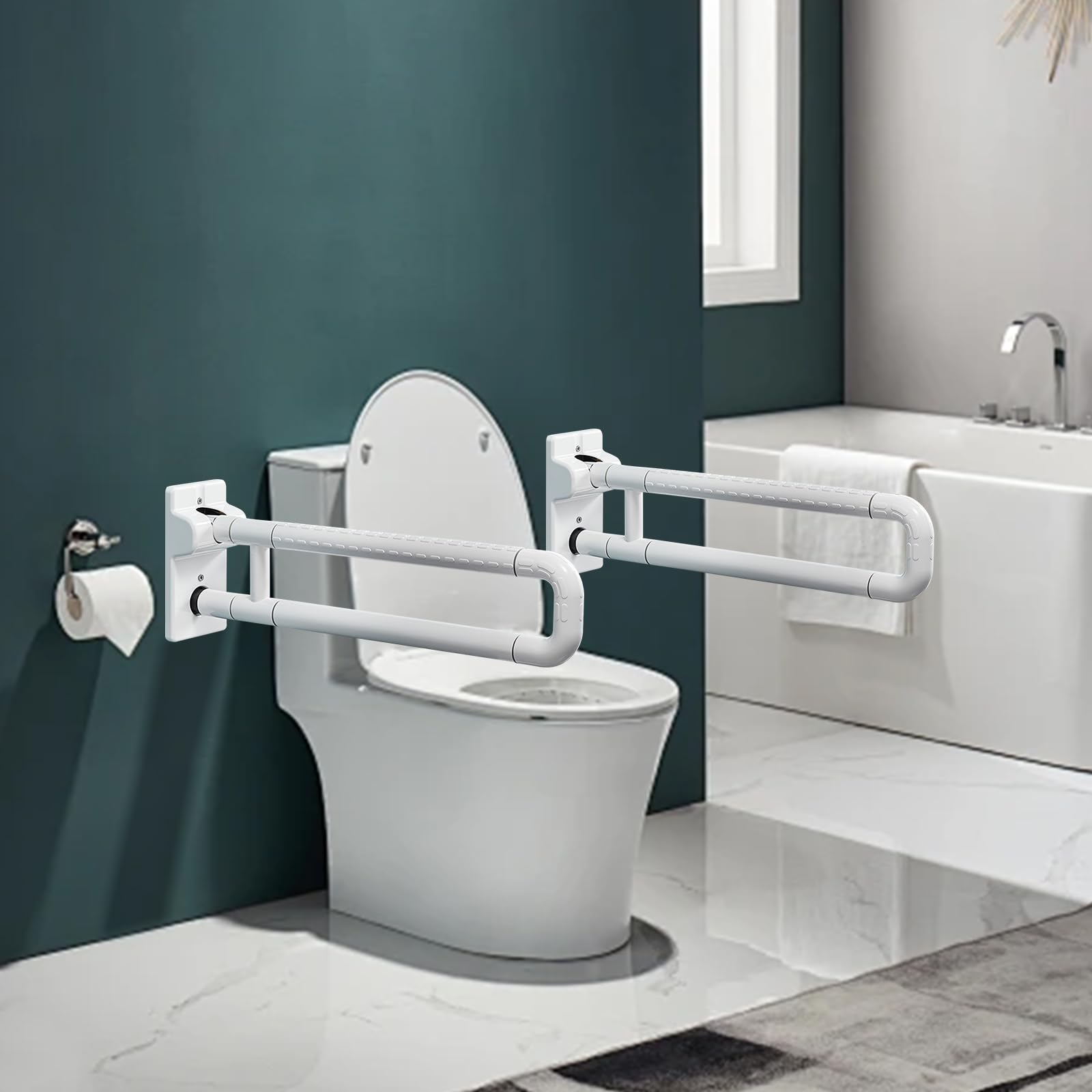 Barras de tumba de handicap mejoradas para baño 70cm(x2 uds),Barra de Apoyo para Inodoro Agarrador Ducha Personas Mayores Abatible Asa de Seguridad para Baño brilla por la noche,Acero Inoxidable