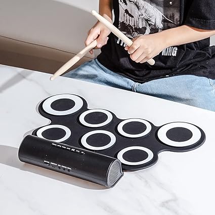 iWord Electronic Drum Set Kids - Practice Drum Pad For Adults Electric Drum Kit With Drum Sticks Pedal Mini Midi Drum Set For Beginner Junior Digital Drum Set With Learning Drum Book Small Travel Drum