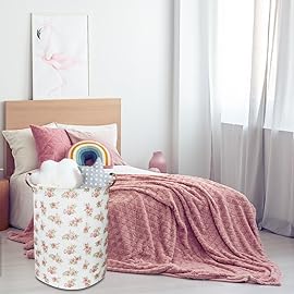 NTAOHAMPER Pink Flower Laundry Hamper, laundry Basket, Nursery Hamper,Waterproof Storage Bin for Bedroom,Clothes Organizer Basket, Room Decor(Pink Flower)