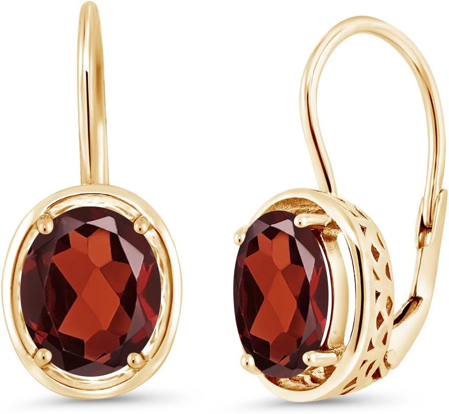 Gem Stone King Red Garnet 18K Yellow Gold Plated Silver Dangle Earrings For Women | 3.60 Cttw | Gemstone Birthstone | Oval 9X7MM