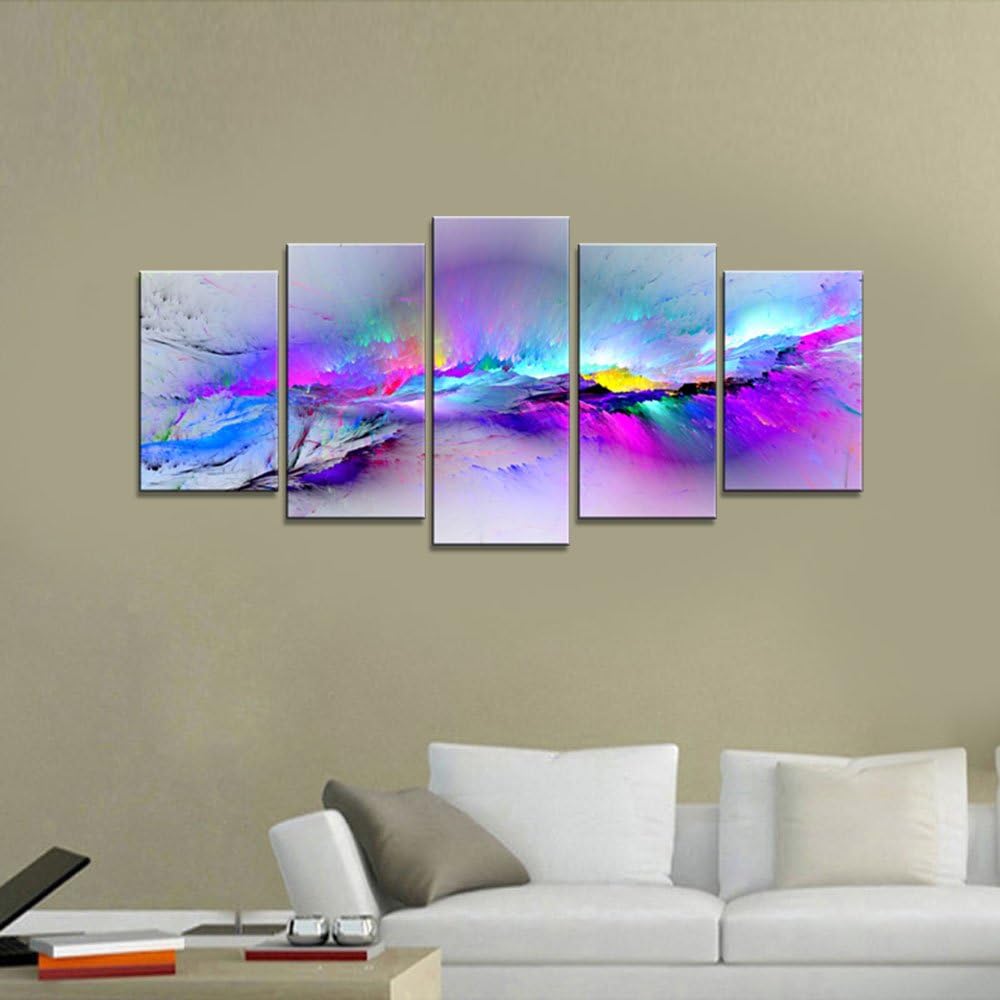 Wieco Art Changing Colors Giclee Canvas Prints 5 panels Modern Artwork Landscape Pictures to Photo Printed on Abstract Canvas Wall Art for Home Decorations and Wall Decor 5pcs/set