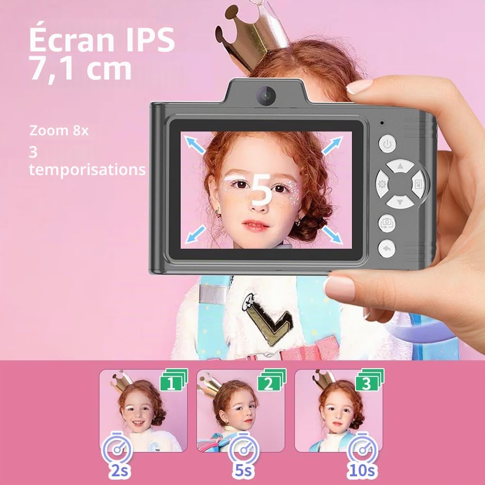 Andoer Appareil photo numérique compact rechargeable 1080P 48 MP avec zoom 8 x appareil photo numérique compact de 2,8 pouces pour débutants, enfants, adultes (bleu)