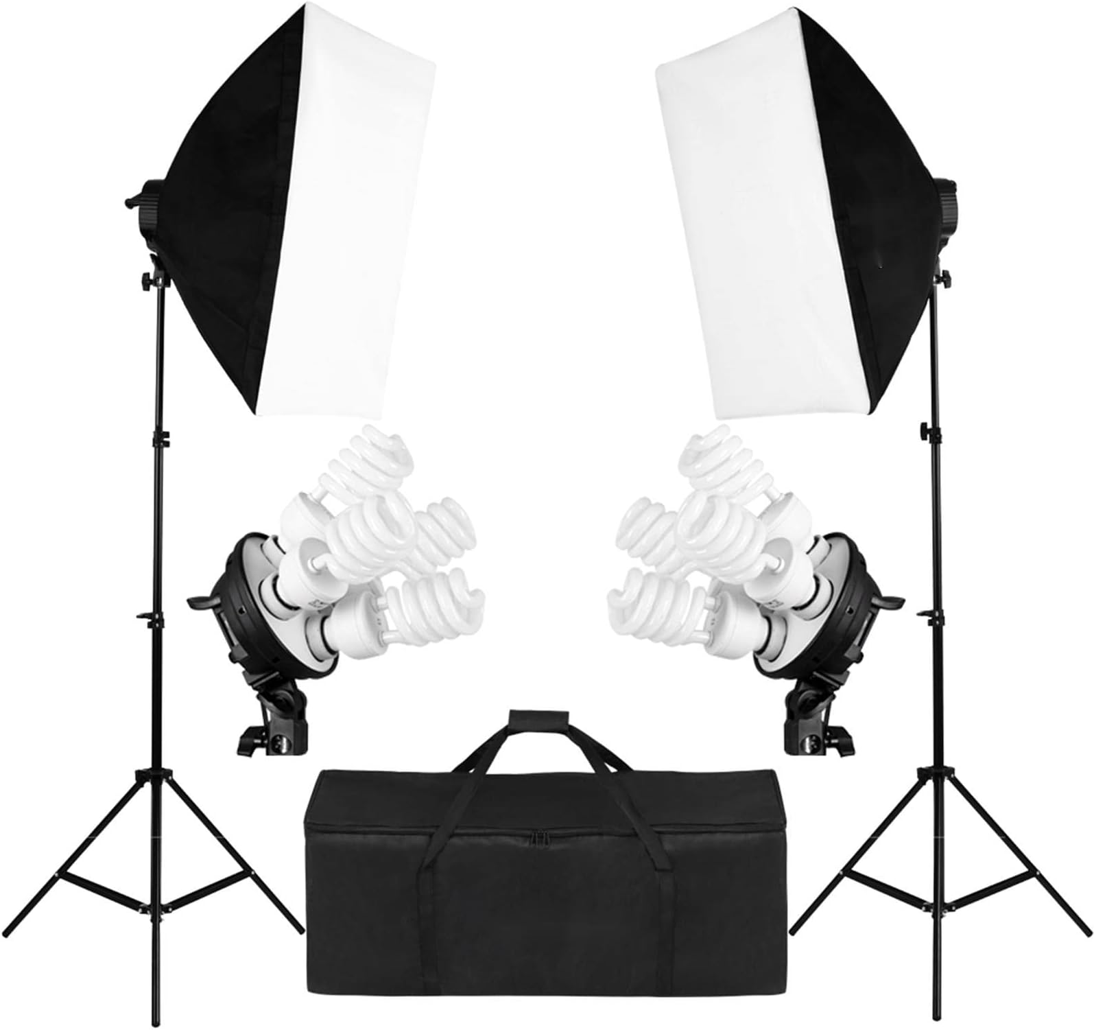 Studio Photo Lighting Kit with 2 * Softbox / 2 * 4in1 Bulb Socket / 8 * 45W Bulb / 2 * Light Stand / 1 * Carrying Bag UK Plug 220V
