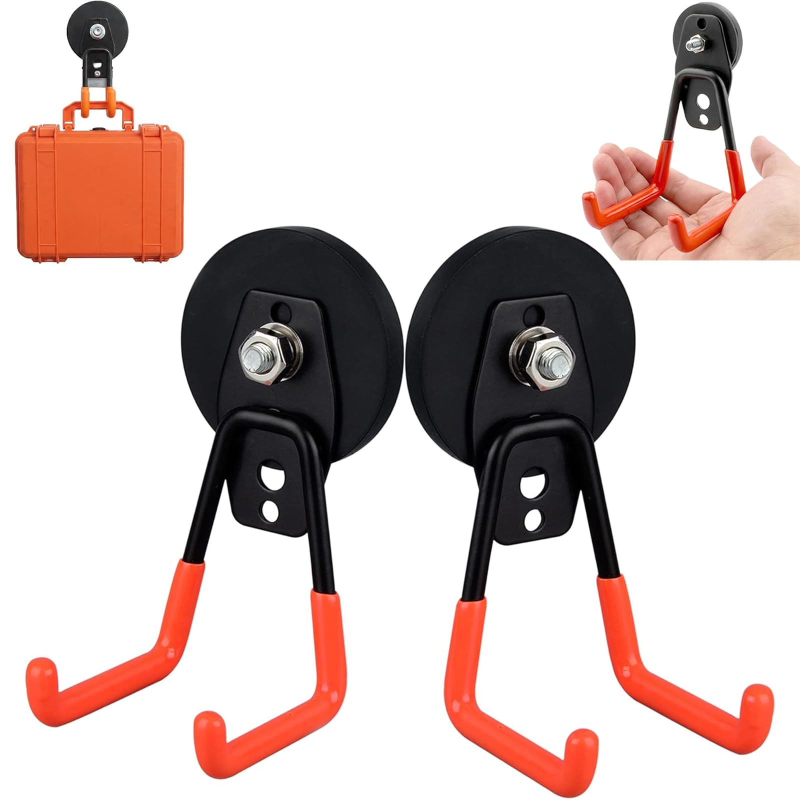 Heavy-Duty Magnetic Double-Claw Hook,Non-Slip Strong Large Magnetic Double Hooks for Indoor and Outdoor Hanging,for Power Drill Garden Tools Hose and Cabinet Storage Garage (2L)