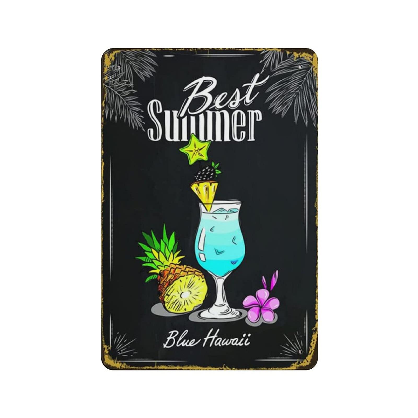 rayprint Metal Tin Sign Best Summer Blue Hawaii Cocktail Vintage Tin Poster Metal Sign Wall Decoration Country Kitchen Home Garage Decor 12"x8"