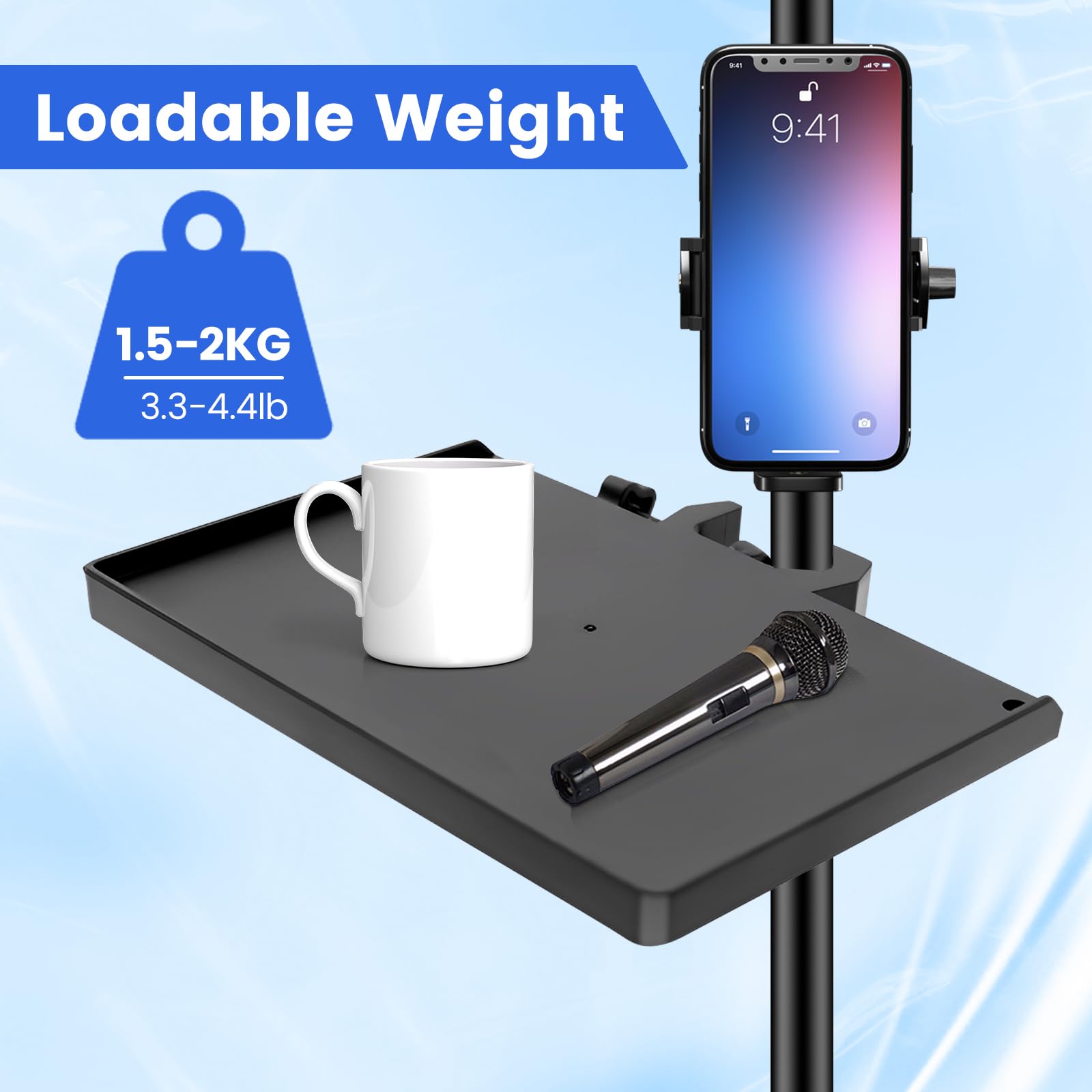 Vassoio per Scheda Audio, Multifunzionale Vassoio per Supporto Microfono Regolabile Supporto per Vassoio per Rack per Microfono per Palco, Streaming Live(7.9" × 5.5")