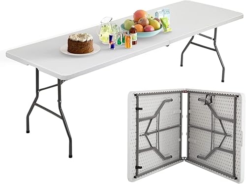Mesas plegables de 8 pies para exteriores, mesa de picnic portátil plegable, mesas de fiesta ligeras, mesa plegable de 8 pies, mesa de campamento al