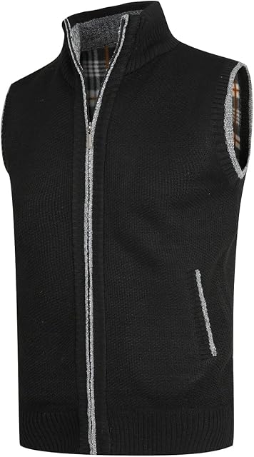 YOUTHUP Mens Knitted Gilet Fleece Lining Quilted Body Warmer Full Zip Thick Winter Cardigan