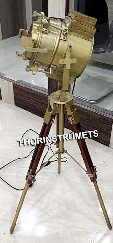 Miniatura 7 de THOR INSTRUMENTS Proyector marino de teatro antiguo, trípode de madera náutica, foco retro, foco de estudio LED (lámpara de pie baja), decoración