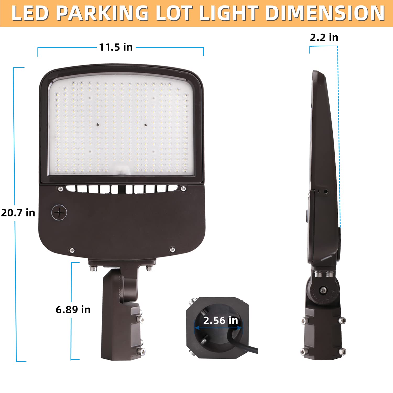 200W Outdoor LED Parking Lot Light With Adjustable Slip Fitter Mount 5000K Area Light With Dusk to Dawn — view 8