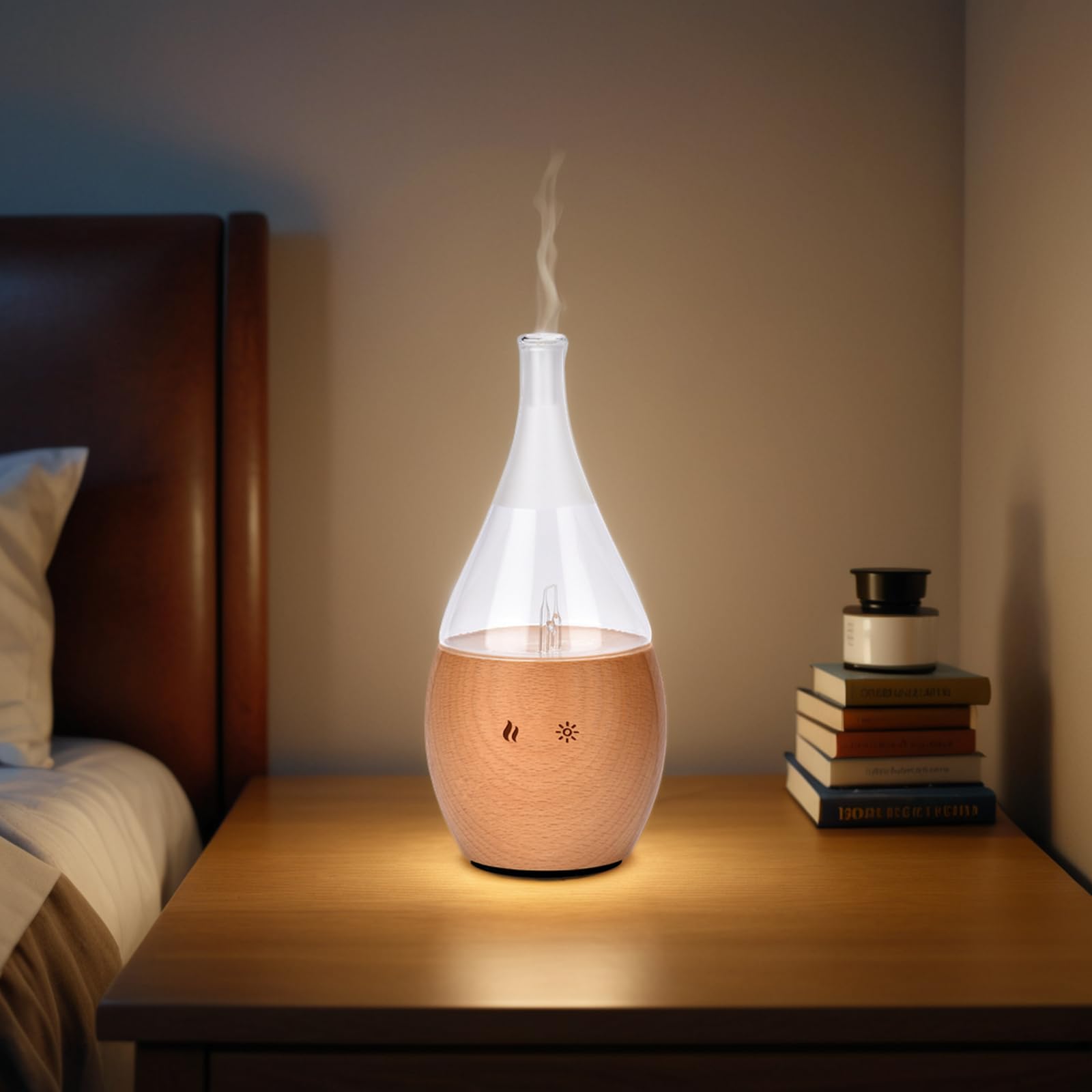 Zen'Arôme - Diffuseur d'Huiles Essentielles par Nébulisation Programmable Bolea - Intensité Réglable - jusqu'à 80m² - et Éclairage LED - Diffusion à Froid pour l’Aromathérapie, Minuterie - Bois, Verre