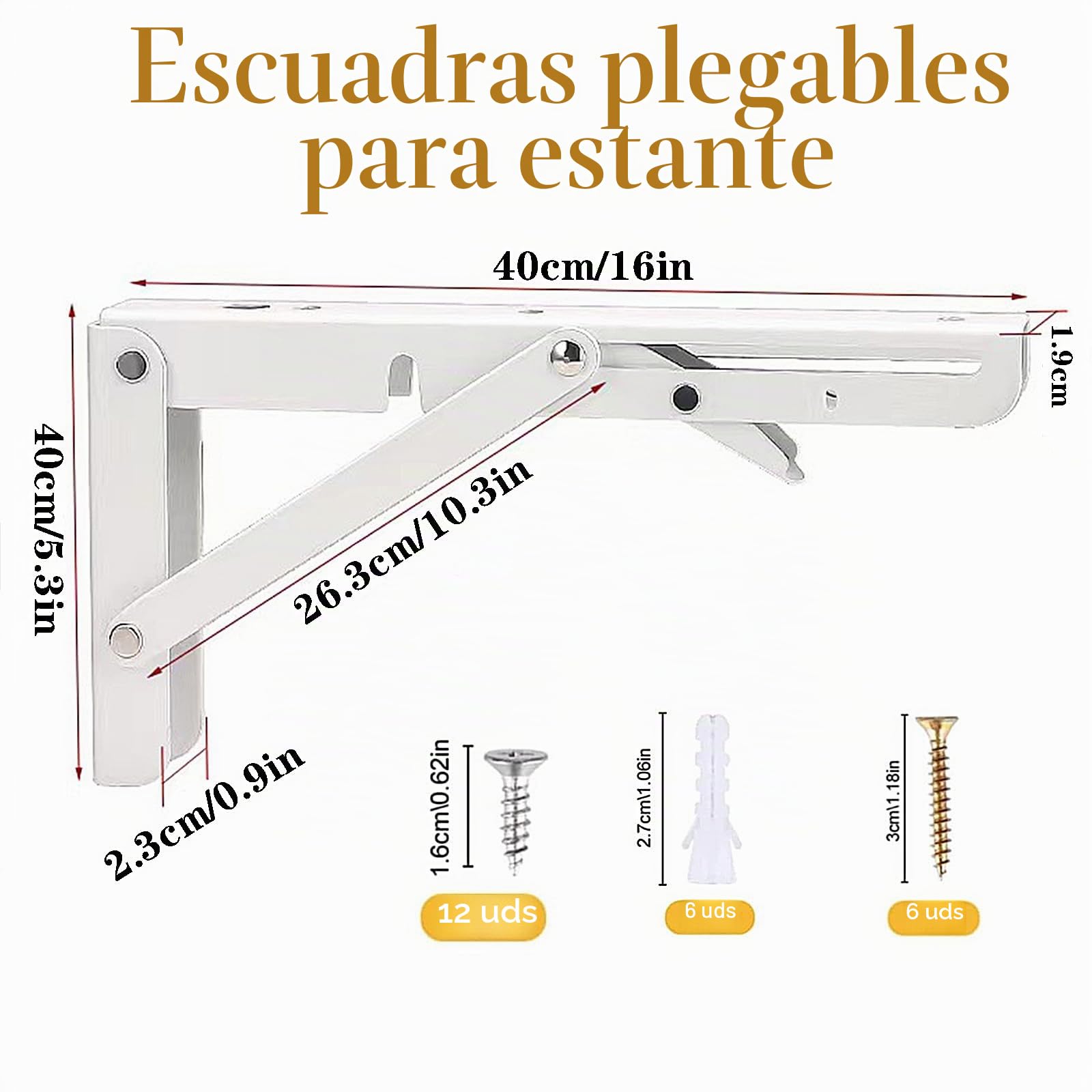400mm Escuadras Abatibles, 2Pcs Bisagra Mesa Abatible Escuadras para Estanterias, Bisagras Mesa Plegable Inoxidable, Soporte Estantería Plegable, Pared Soporte de Estante, Carga: 90KG.