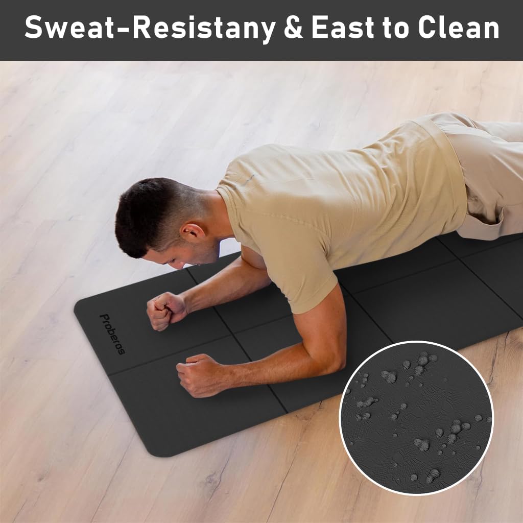 Proberos® Portable Folding Yoga Mat with Carry Bag TPE Anti-slip 5mm Thicken Fitness Mats for Men Women for Home Workout, Gym, Travel, 72x24 inches