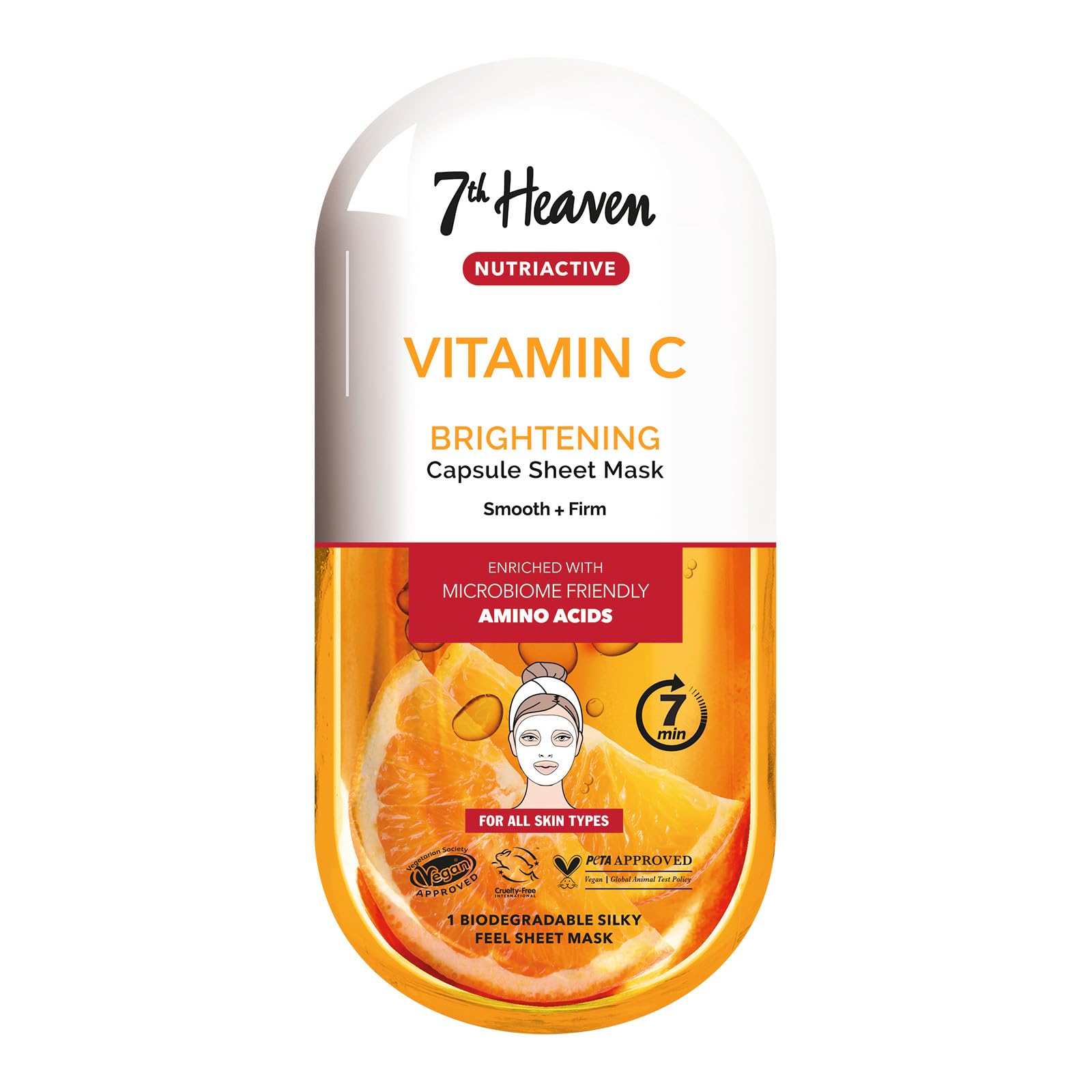 7th Heaven Nutriactive Vitamin C Sheet Mask. Brightening Face Mask Set with Amino Acids. Vit C Serum Sheet Face Masks. Vegan Skin Care Set - Genuine 7th Heaven Skincare