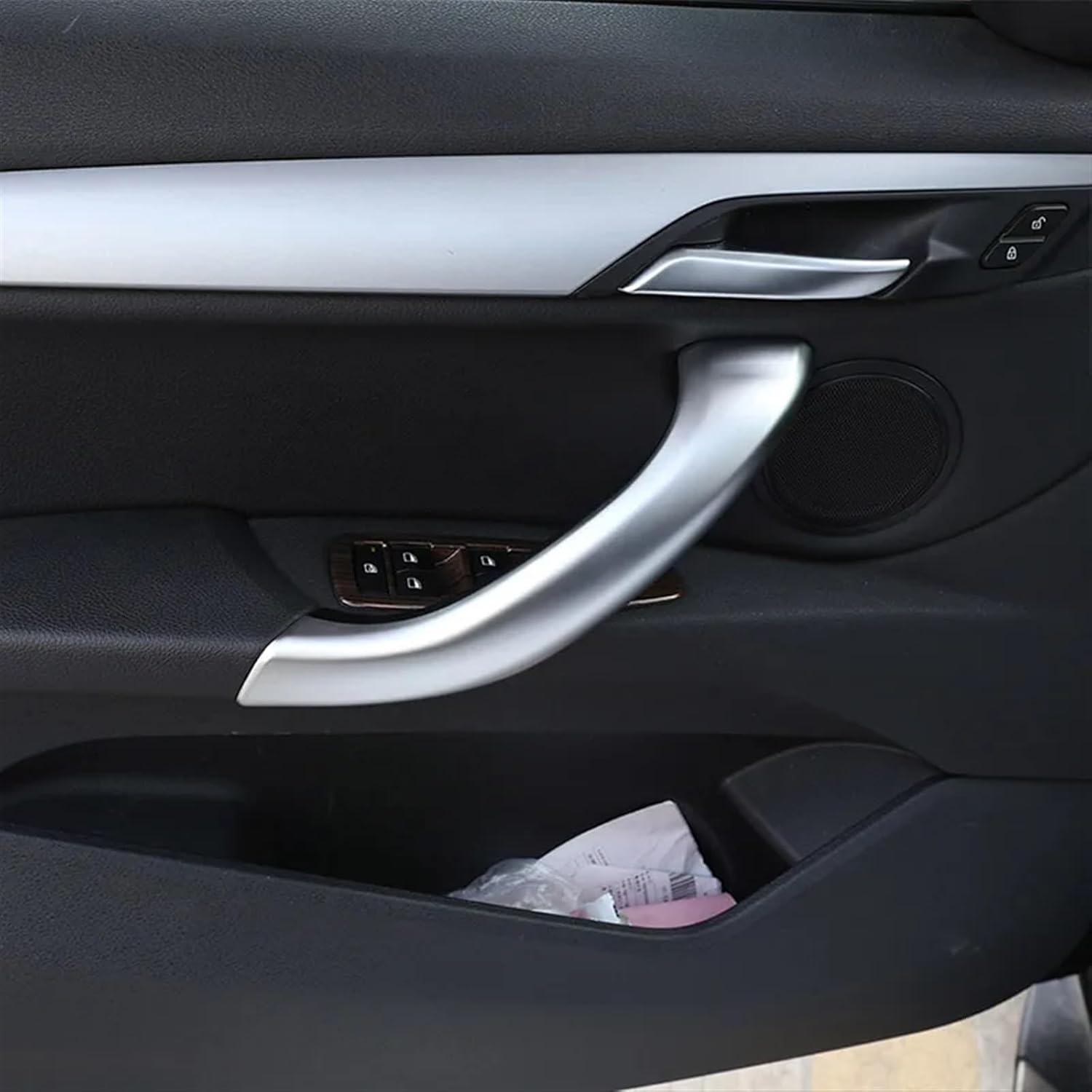 for bmws X1 F48 2016-2018 ABS Matte Silver Car Inner Door Handle Trim Accessories for X2 F47 2018 4pcs(Black Wood Grain)