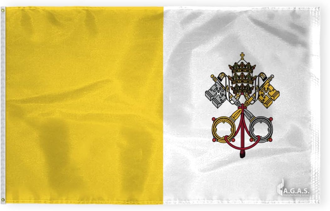 AGAS 2'x3' Ft Papal Flag, Printed on 200D Nylon, With Sturdy Canvas Header & 2 Anti Rust Brass Grommets.