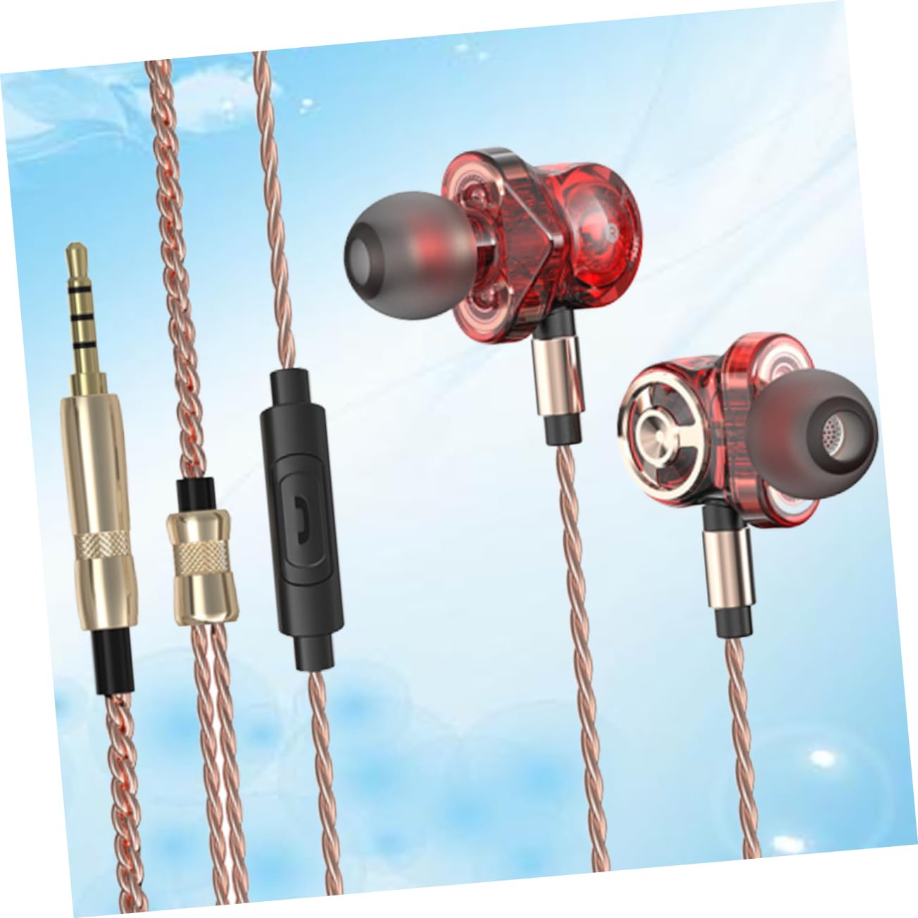 Auriculares Intraaurales Deportivos De Metal con Cable Trenzado para Música con Micrófono Rojos