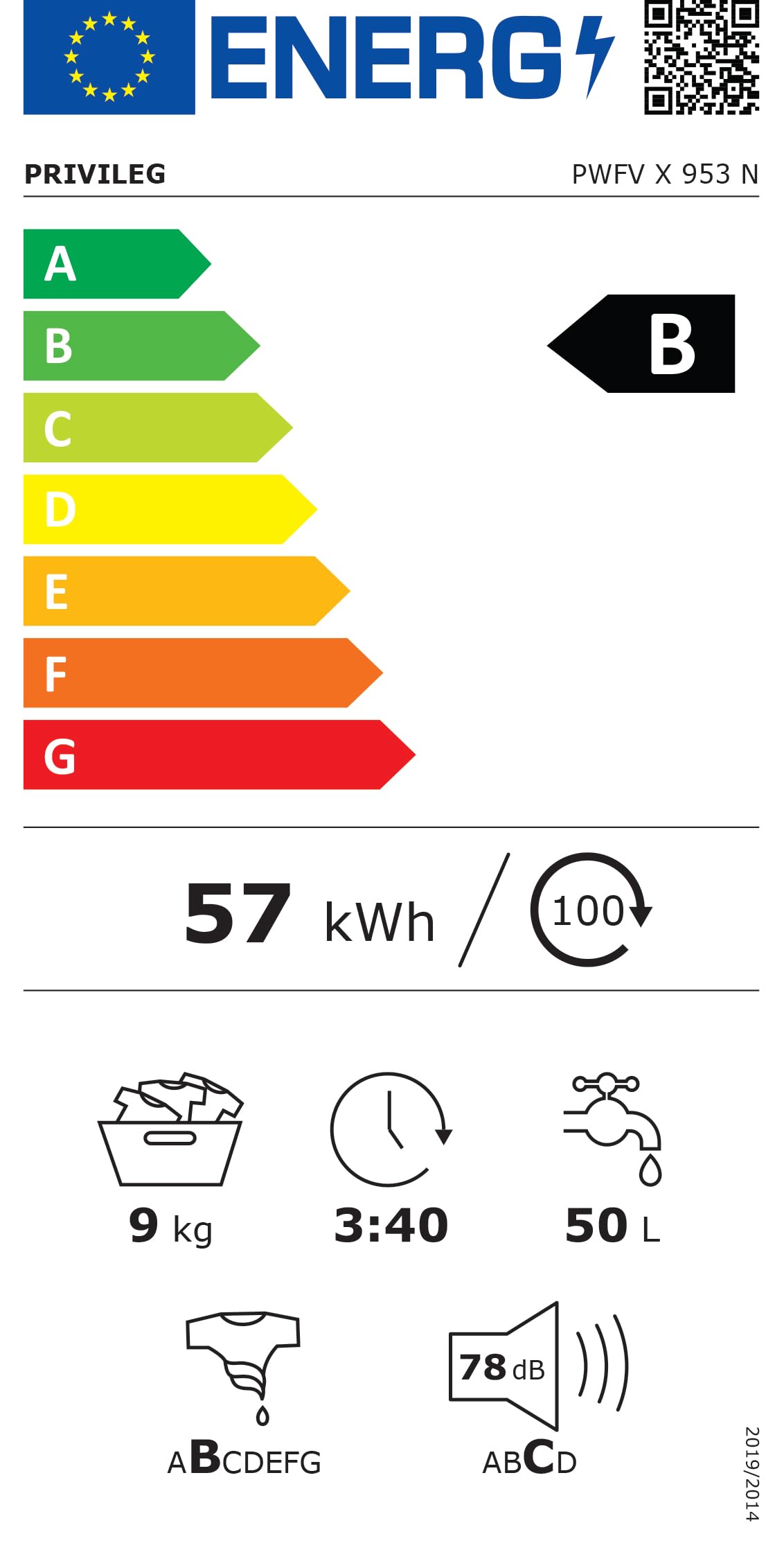 Privileg PWFV X 953 N Waschmaschine Frontlader/1400 U/min/9 kg/EEK B/Push & Go Steam/Kurz 30'/ Schnell 20°,40°,60°/Kurz 45'/Inverter-Motor/Mehrfachwasserschutz/Water Balance Plus
