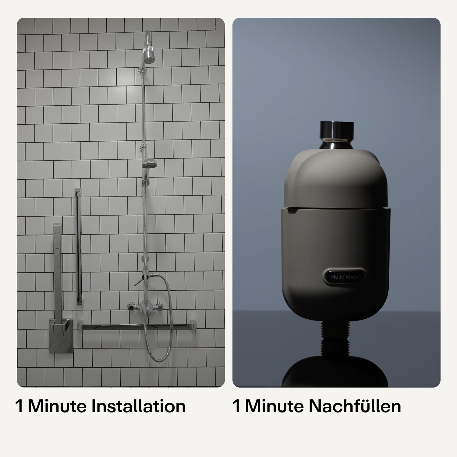 Hello Klean Duschfilter in Schwarz - Filtert unerwünschte Metalle, Chlor & Verunreinigungen im Duschwasser - Verbessert die Qualität von Haut & Haar - für Inline- & elektrische Duschen