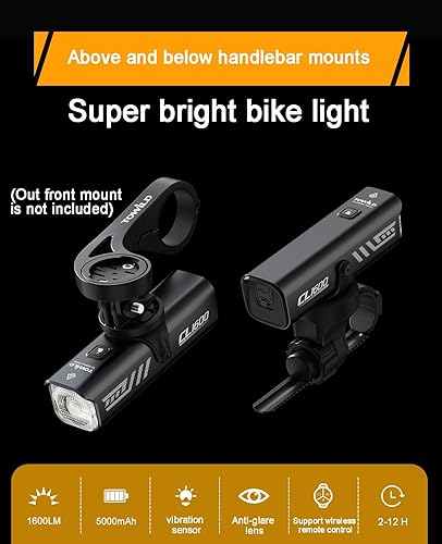 Miniatura 5 de TOWILD CL600 Luces de bicicleta para conducción nocturna, compatibles con montaje GarminGoPro, 600 lúmenes, batería recargable de 2000 mAh, luz