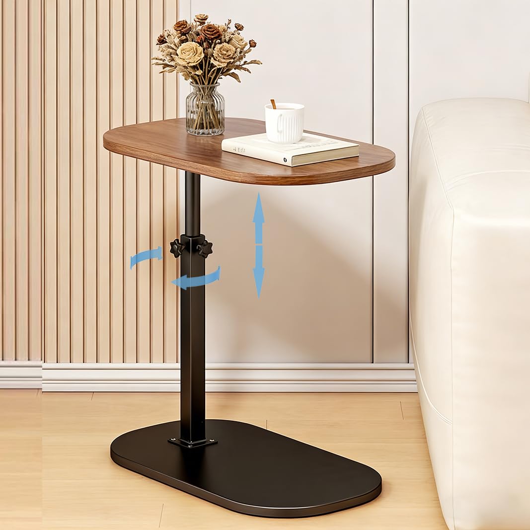 Pedestal Adjustable c Table for Small Spaces，C Shaped End Table Desktop can Turn 360° and The Height of The Sofa Small TV Tray Table Can be Adjusted for Couch-picture-17