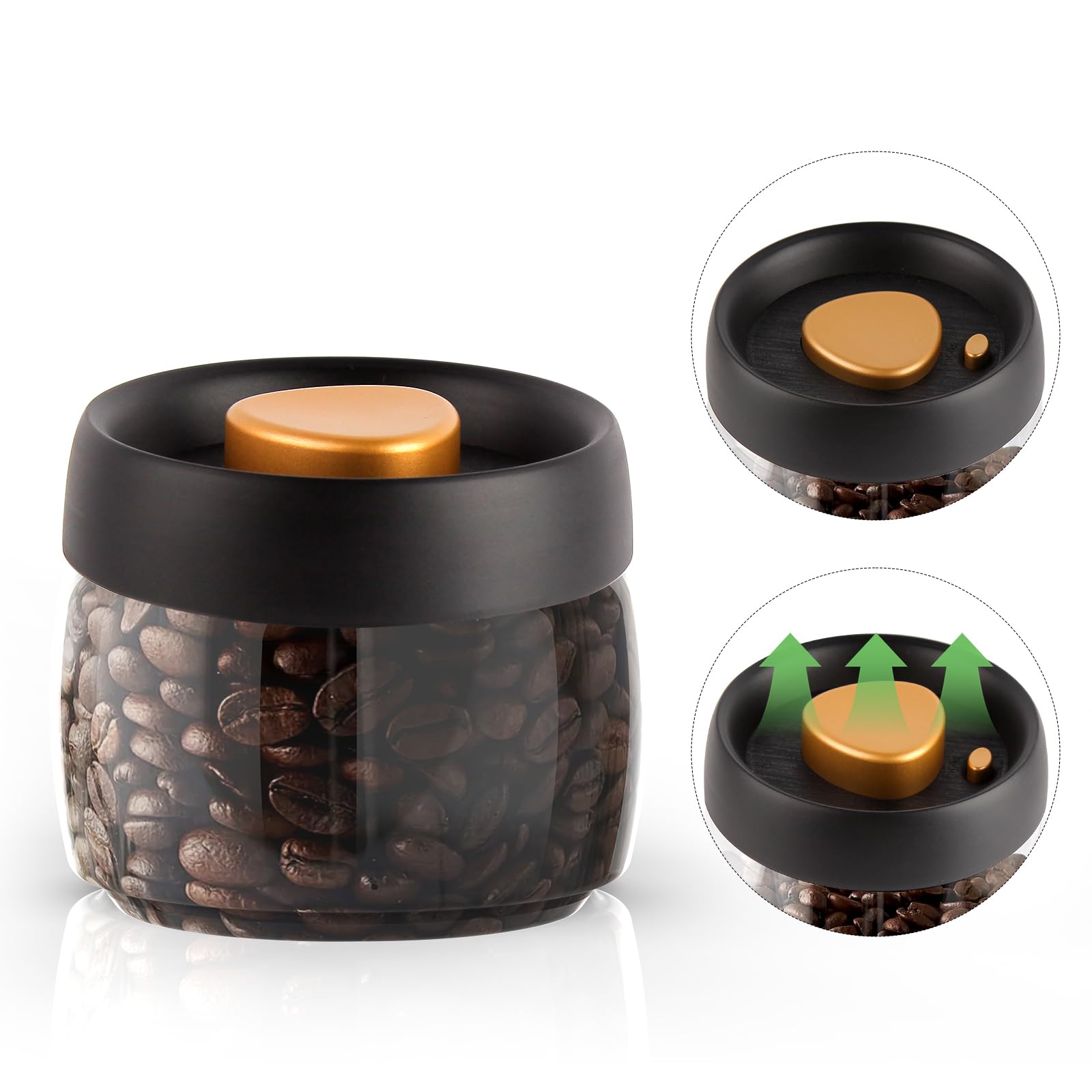 Coffee Vacuum Container Mason Jars: Food Coffee Bean Storage Containers with Lids Airtight, Plastic Wide Mouth Mason Jars Vacuum Sealer, Manual Vacuum Extraction Sealed Tank, 400ml, Black