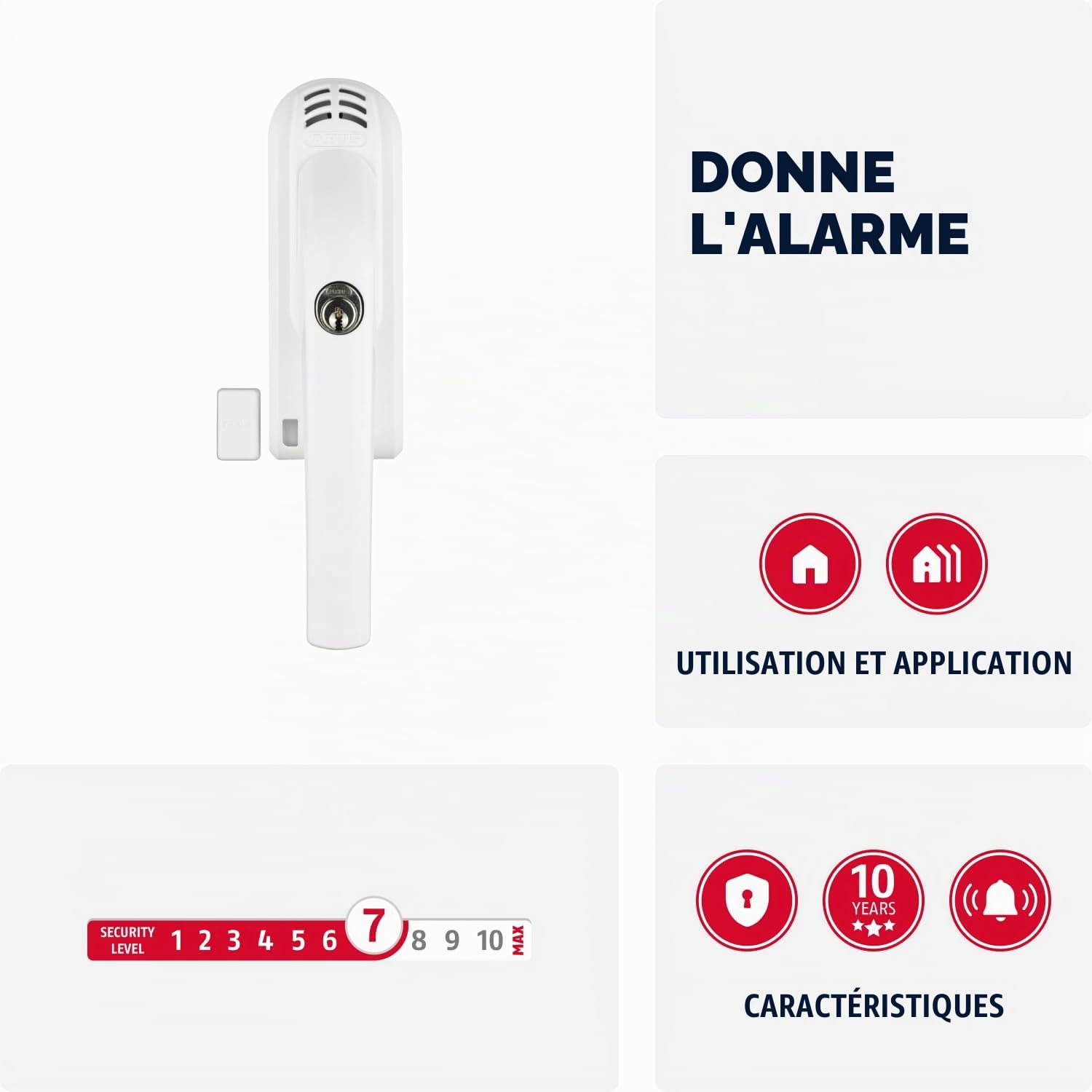 ABUS, Poignée de fenêtre verrouillable ABUS FG300A - bouton de fenêtre avec cylindre de pression et fonction d'alarme, verrouillage différent - niveau de sécurité ABUS - Blanc