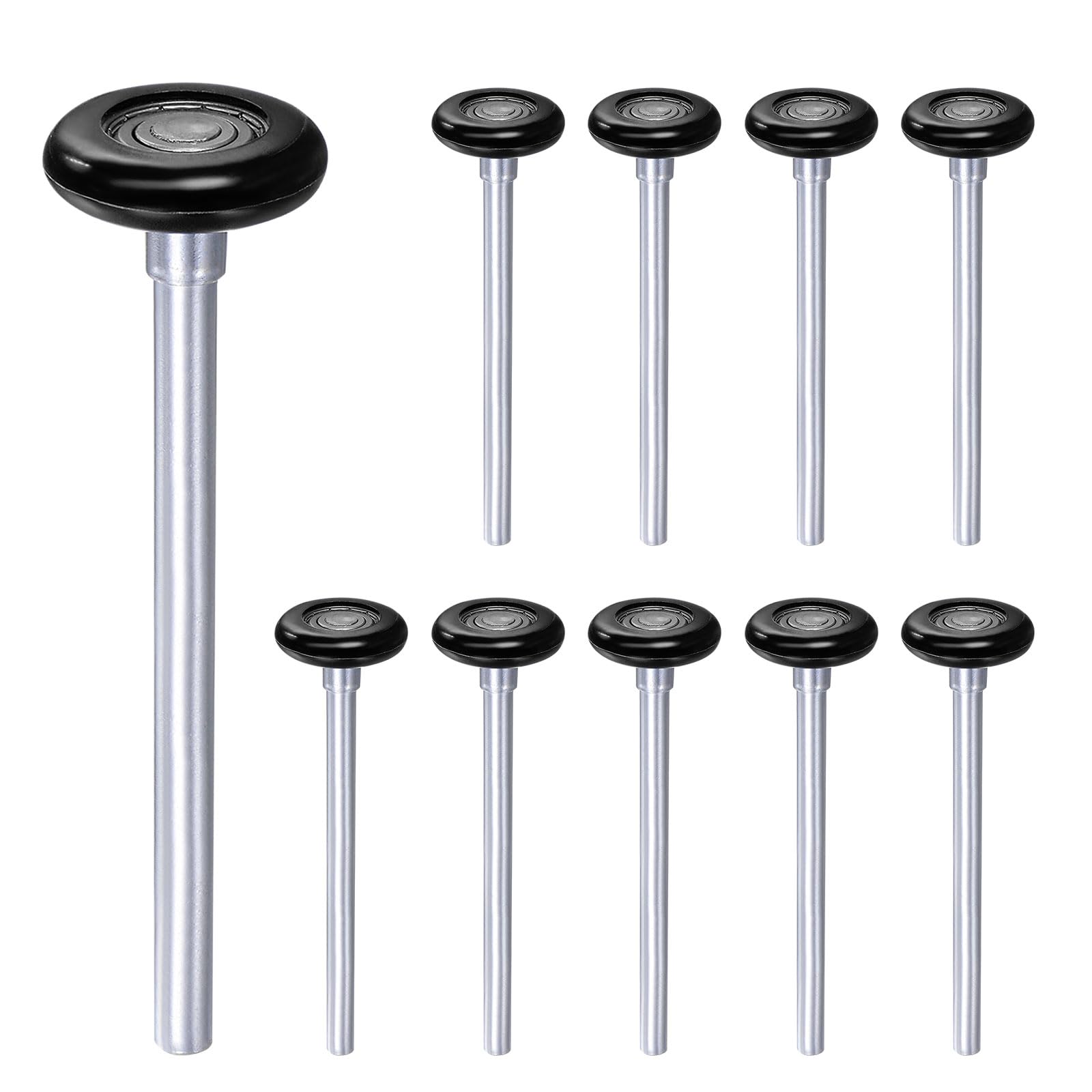 QUARKZMAN 10pcs 1.8" Roulettes de porte de garage en nylon pour rail de garage de 2", tige longue de 7", roues porte garage silencieuses, roulement de précision 6200zz à 8 billes, noir