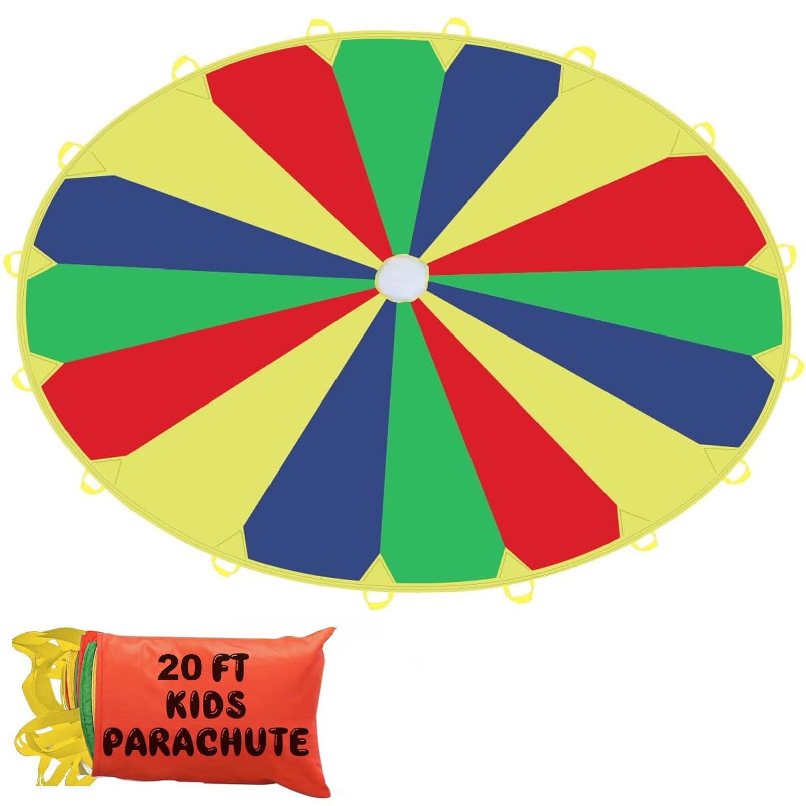 Sonyabecca Kids Play Parachute, Play Parachute 20ft with 16 Handles for Kids Cooperation Group Play