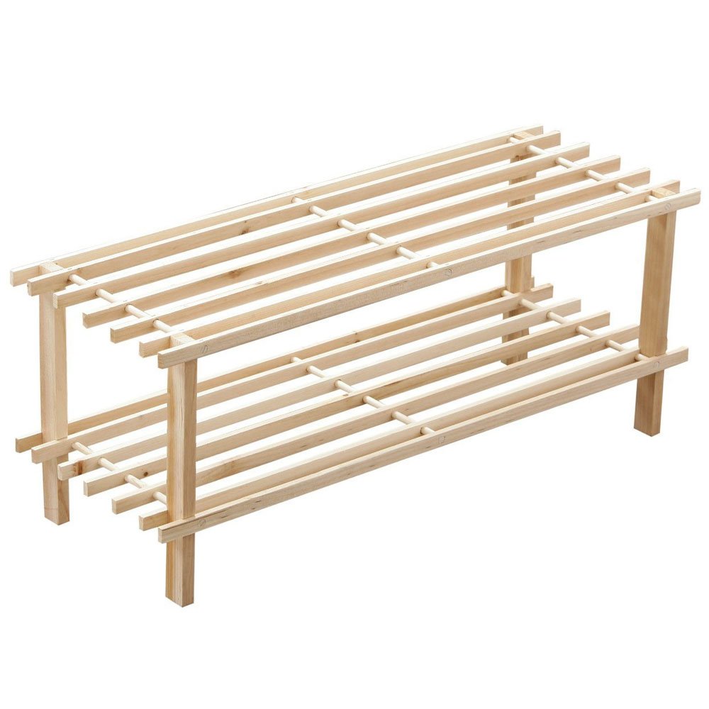Beige 2 Tier Natural Wooden Shelf Storage Organiser Shoe Rack Stand