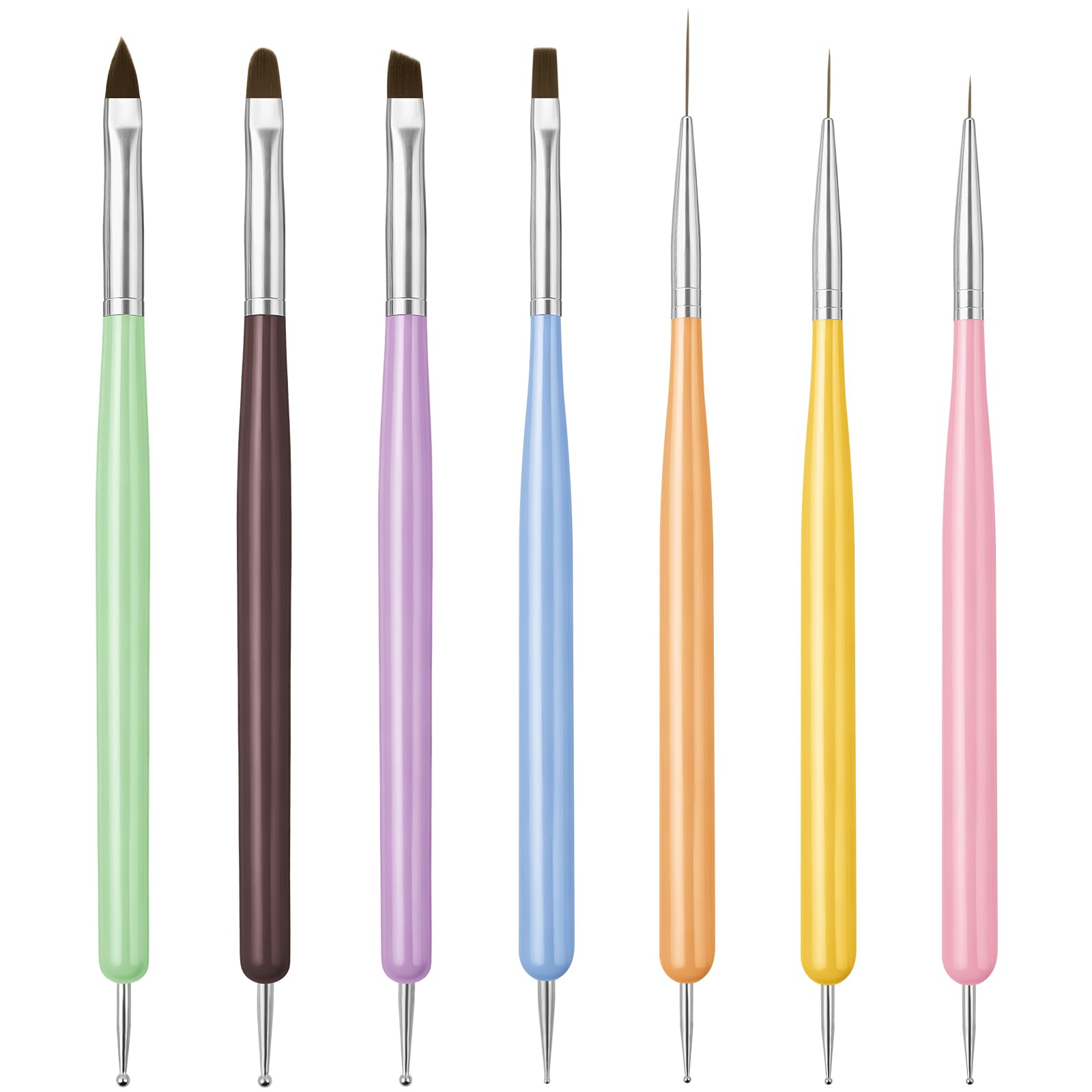 Pinceles Para Uñas,7PCS Herramientas de Doble Punta de Uñas,Plumas De Arte De Uñas,Herramientas De Manicura Para Diy Diseño De Uñas,Diseño De Uñas En Gel y Manicura Profesional,Multicolor