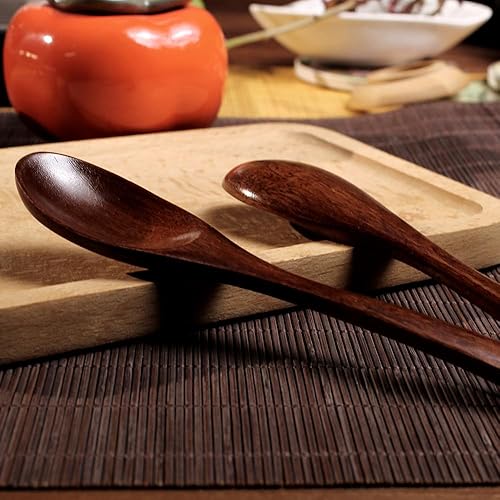 Miniatura 5 de 6 cucharas de madera natural de nanmu de 6 pulgadas y 5.9 in, cucharas de madera, cucharas de sopa, cucharas de servir, cucharadita de madera para