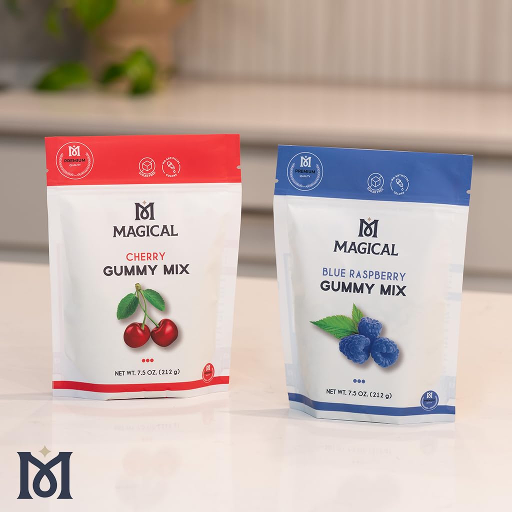 Magical Butter Premium Gummy Mix Variety Pack – 2x Blue Raspberry and 2x Cherry Organic Sugar-Free Gelatin Powder | 4x 7.5 oz, Makes ~120 Gummies